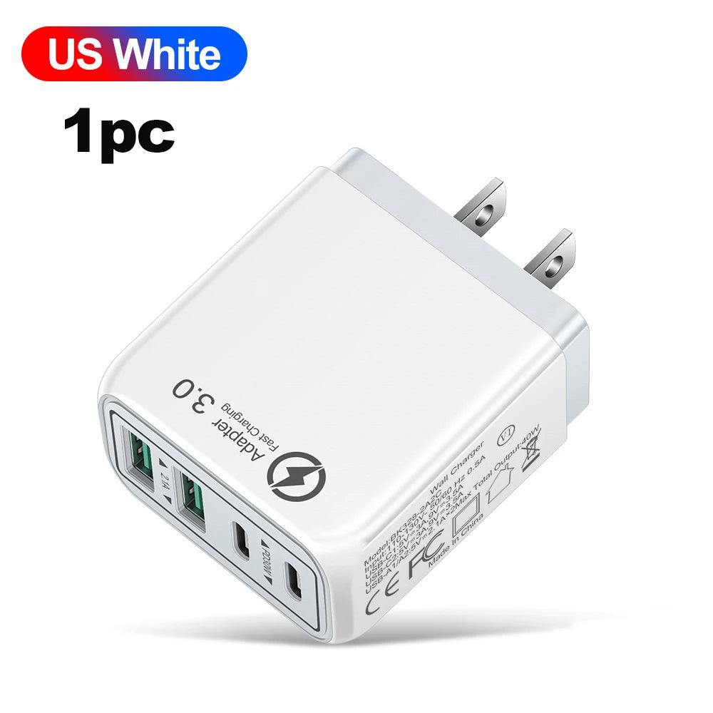 USB-C Charger, 4-Port Type-C Wall Charger, 40W Fast Charging Power Adapter — Compatible with iPhone 17/16/15/14 Plus/13, iPad, S