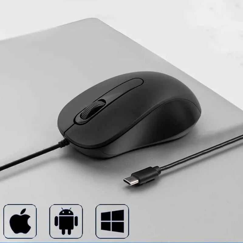 Lenovo Wired Mouse Type-C Plug Ergonomic Design Tablet Notebook Office Optical Silent Mouse For PC Android IOS