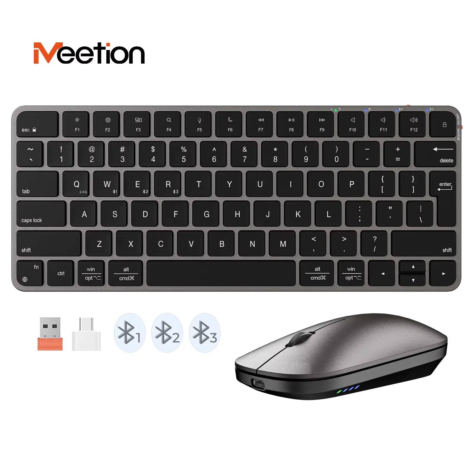 Meetion Ultra Thin Wireless Keyboard Mouse Rechargeable 2.4G USB Bluetooth Keyboard and Mouse Combo Silent Mini for Mac Tablet