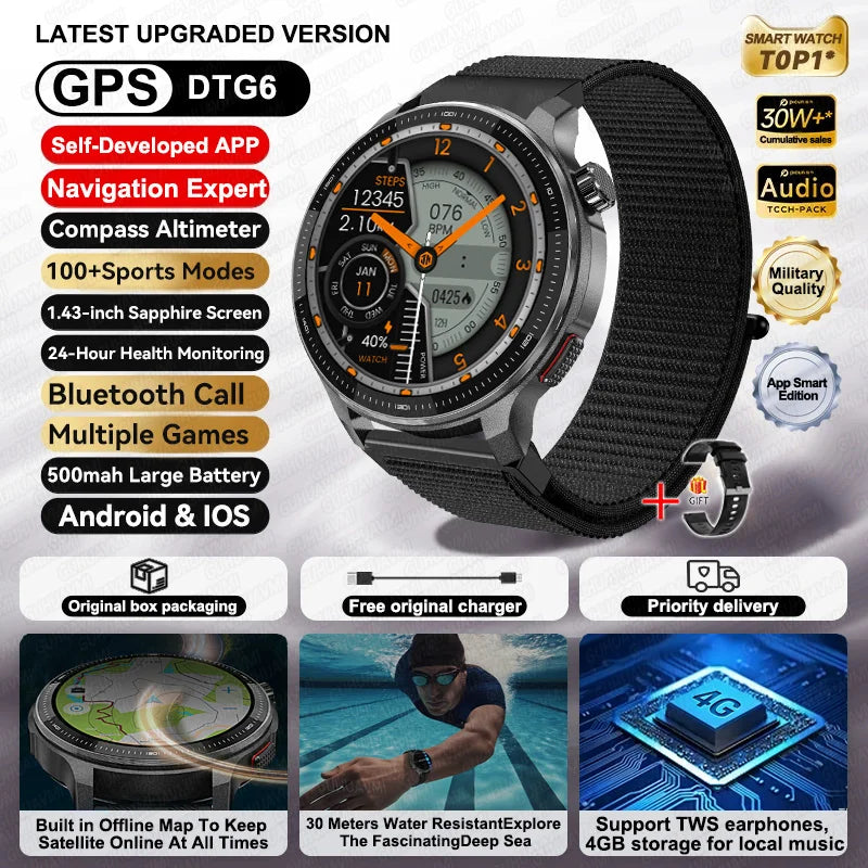 NEW GPS Offline Maps Smart Watch 1.43