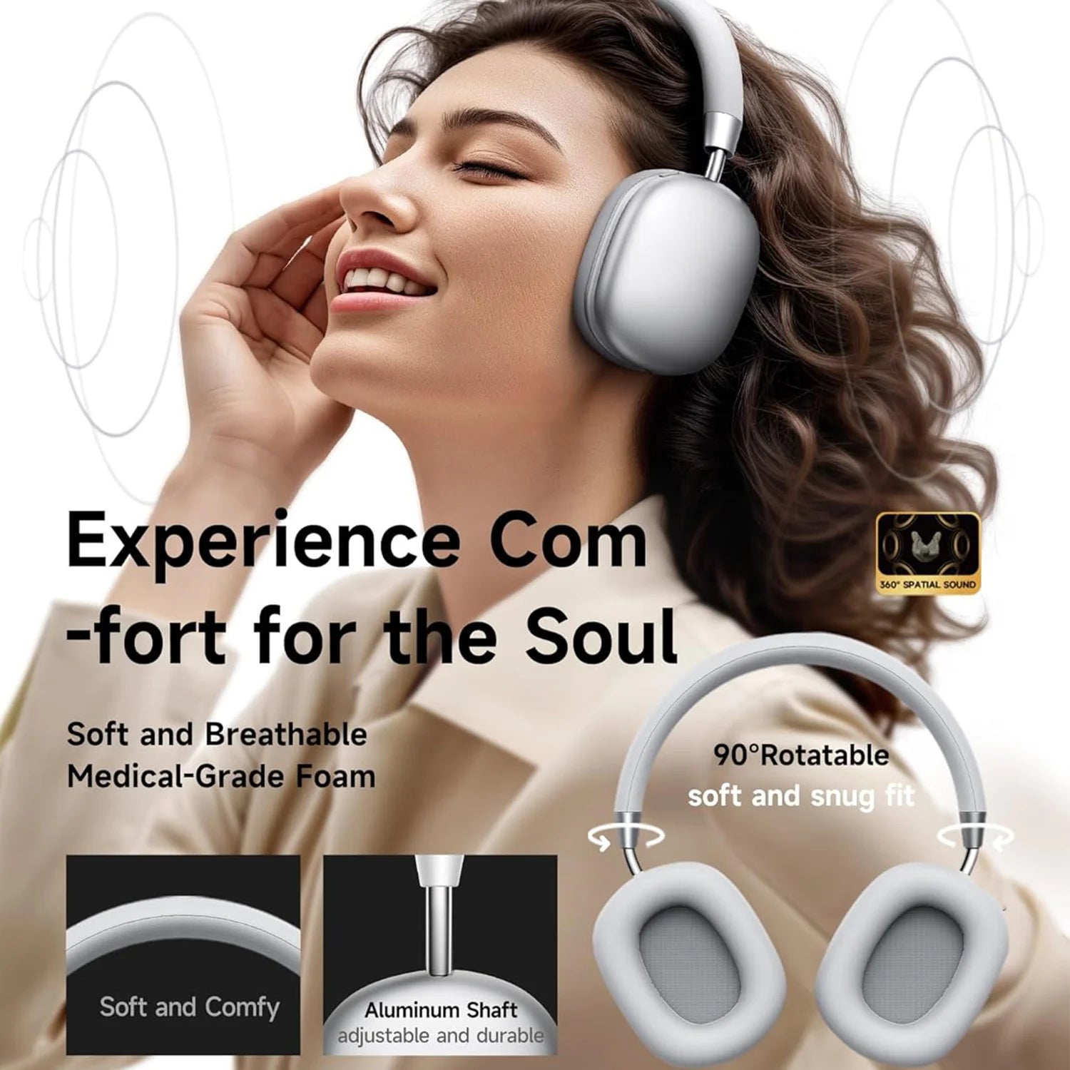 B36 Bluetooth 5.3 Hi-Res Audio Noise Cancelling Over-Ear Headphones with Mic, Deep Bass Low Latency Gaming Headset, USB-C Fast Charging