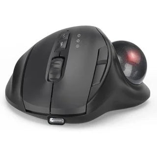 Jomaa Black 2.4G + Bluetooth Wireless Trackball Mouse Rechargeable Rollerball Mice Ergonomic Mice Thumb Control Mouse Gaming