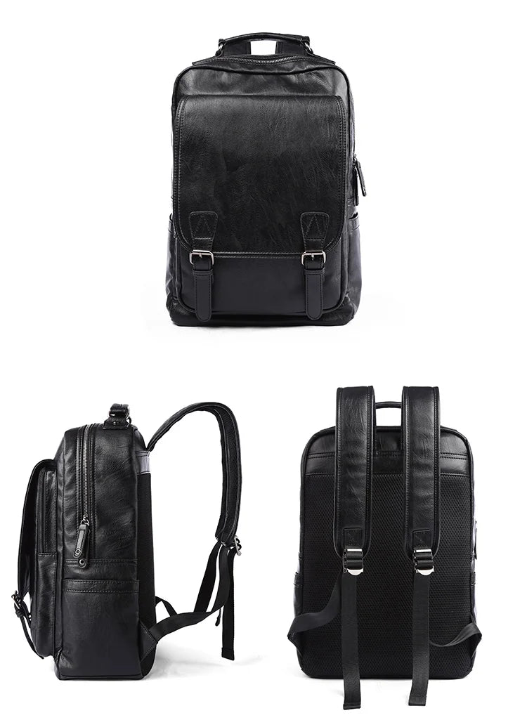 MOYYI Leather Laptop Backpack for Men Waterproof Travel Backpack Vintage Business Bag for Commuter Casual Leather Daypack