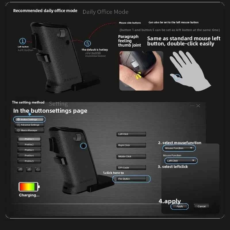 RAGNOK Gun-Shaped Gaming Mouse Black Switch Trigger Dual-Mode Charging Vertical Wrist-Support Ergonomic Design FPS