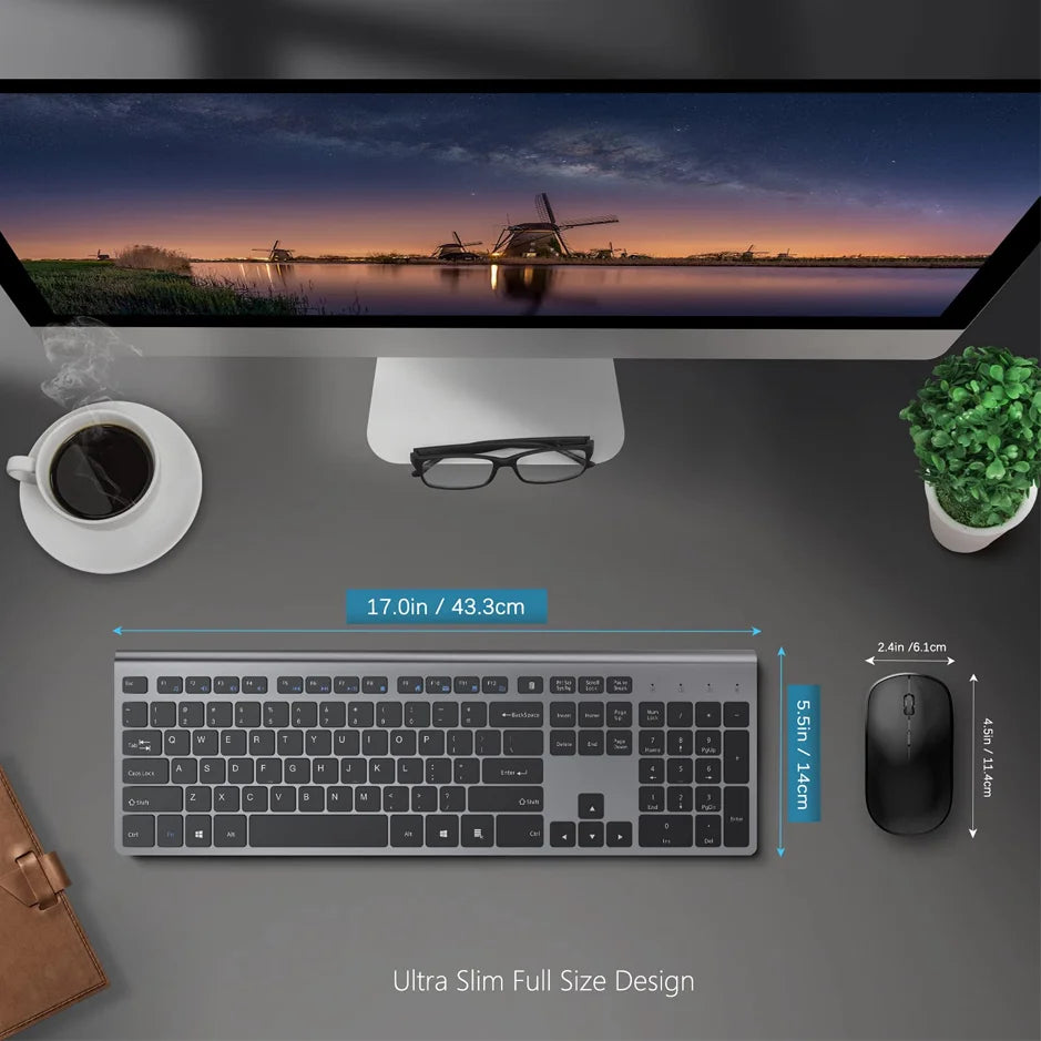 Wireless Keyboard and Mouse Combo Rechargeable 2.4G USB Ultra Slim Full Size Keyboard & Mouse Set,France/Germany/Spain/US Layout