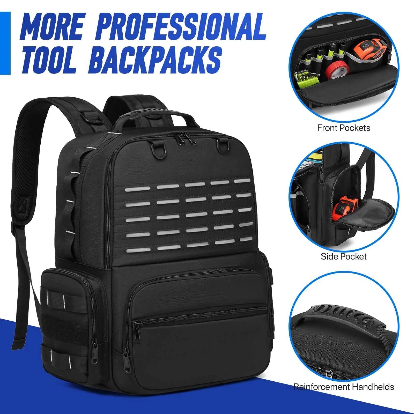 Tool Backpack Heavy Duty for Men Tool Storage With 3 Tool Pouches Organizer Electrician Plumber Maintenance Worker Tool Bags