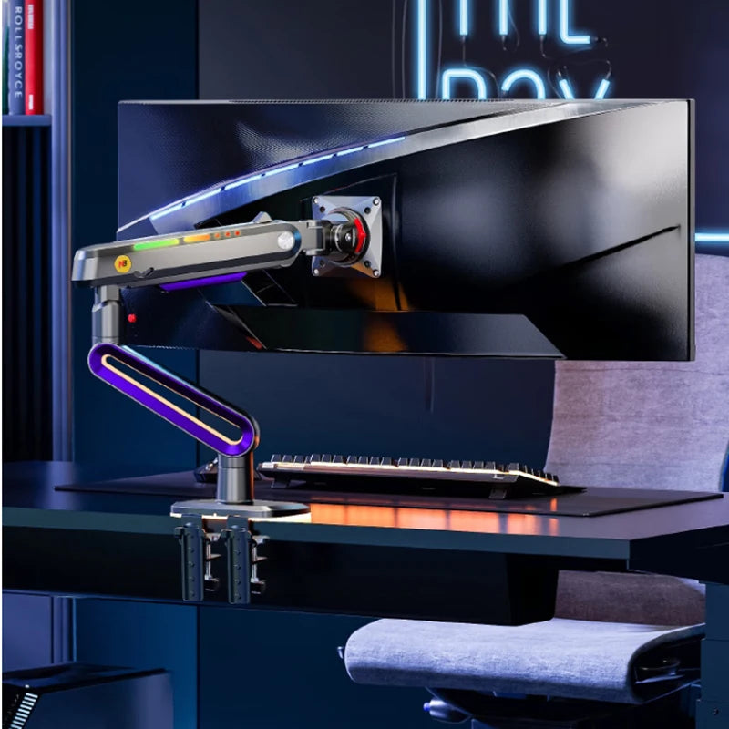 NB G70 F6 E6 Gaming Monitor Arm 32-60 Inch Curved Arc Screen Desktop Ultra Wide Monitor Holder Mount with RGB Light 2-20kgs