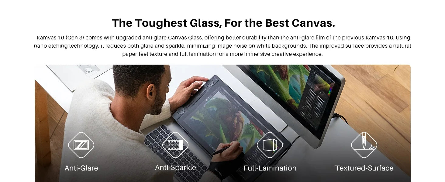 Huion Kamvas 16 (Gen 3) Graphics Tablet 15.8 Inch Display 2.5K QHD Screen with Dual Dials PenTech 4.0 Stylus 16K Levels Pressure