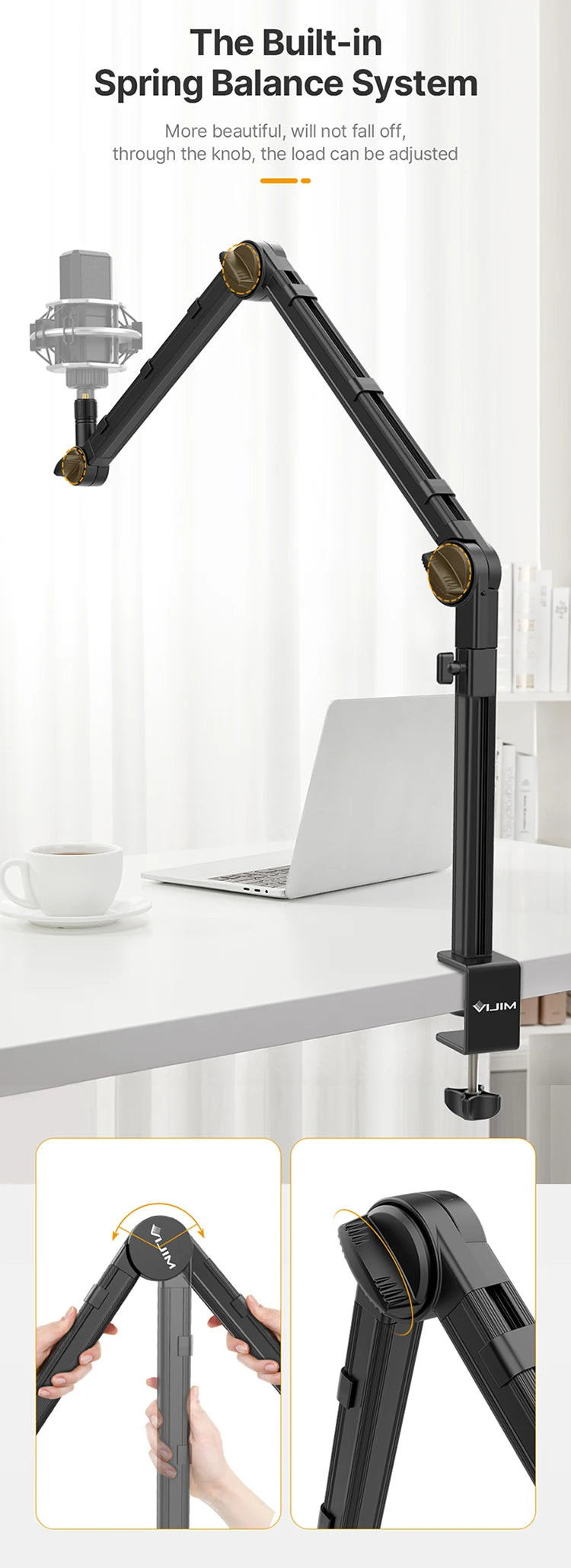 Vijim LS24/LS25 Microphone Boom Arm Stand – Heavy Duty Adjustable Desk Mount for Blue Yeti, DSLR Camera, Smartphone & Streaming Setup