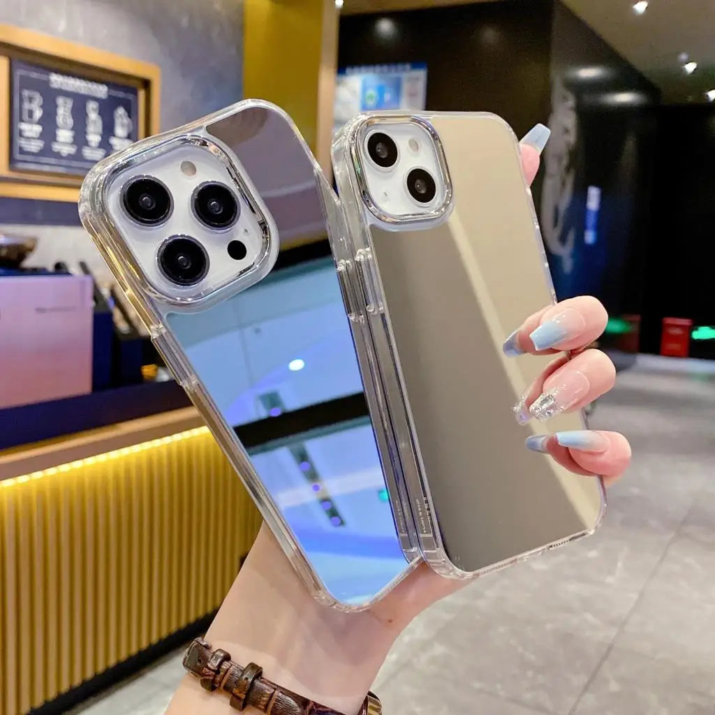 Luxury Plating Make Up Mirror Acrylic Phone Case For iPhone 17 Air 16 15 14 13 12 11 Pro Max Plus Mini XS X XR Shockproof Cover