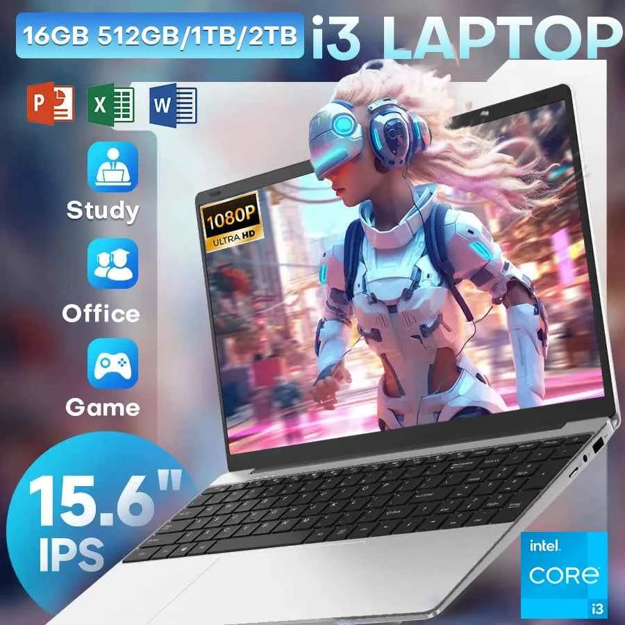 15.6 inch Intel Notebook PC Ultra Slim Laptop Intel Core I3 6100U 16GB RAM 1TB 2TB SSD Office Study Computer PC Windows 11 Pro
