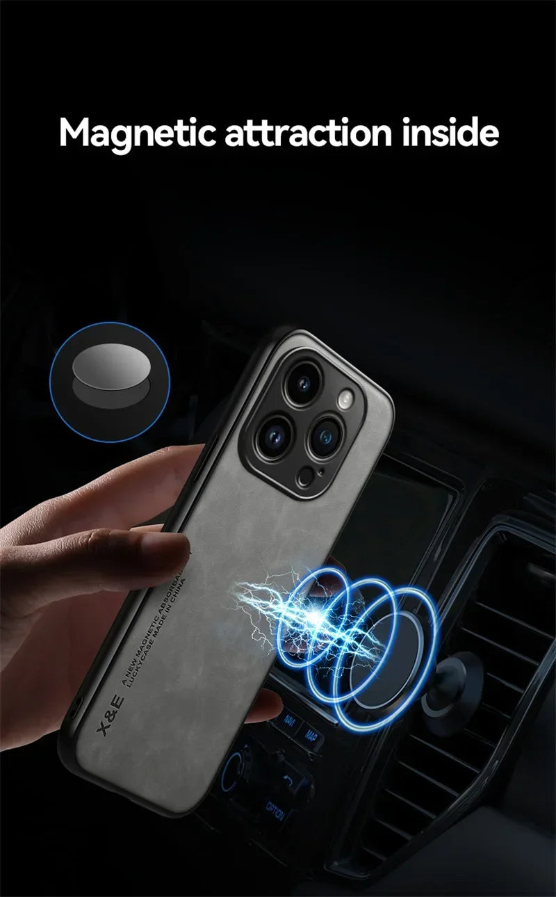 Luxury Magnetic Leather Case For iPhone 16 15 14 13 12 11 Pro Max Mini Plus XR XS X SE 15Pro Shockproof TPU Silicone Back 2026