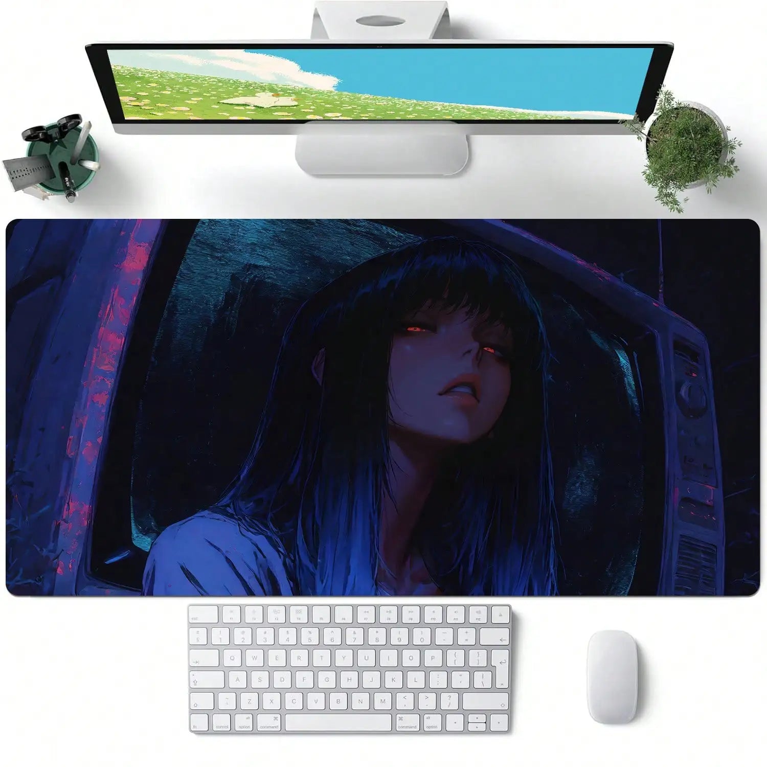 1pc Anime Cool Girl Gaming Mouse Pad, Large Non-Slip Rubber Base Mousepad, Keyboard Mouse Mat, Desk Pad With Stitched Edges For Desk Home Office