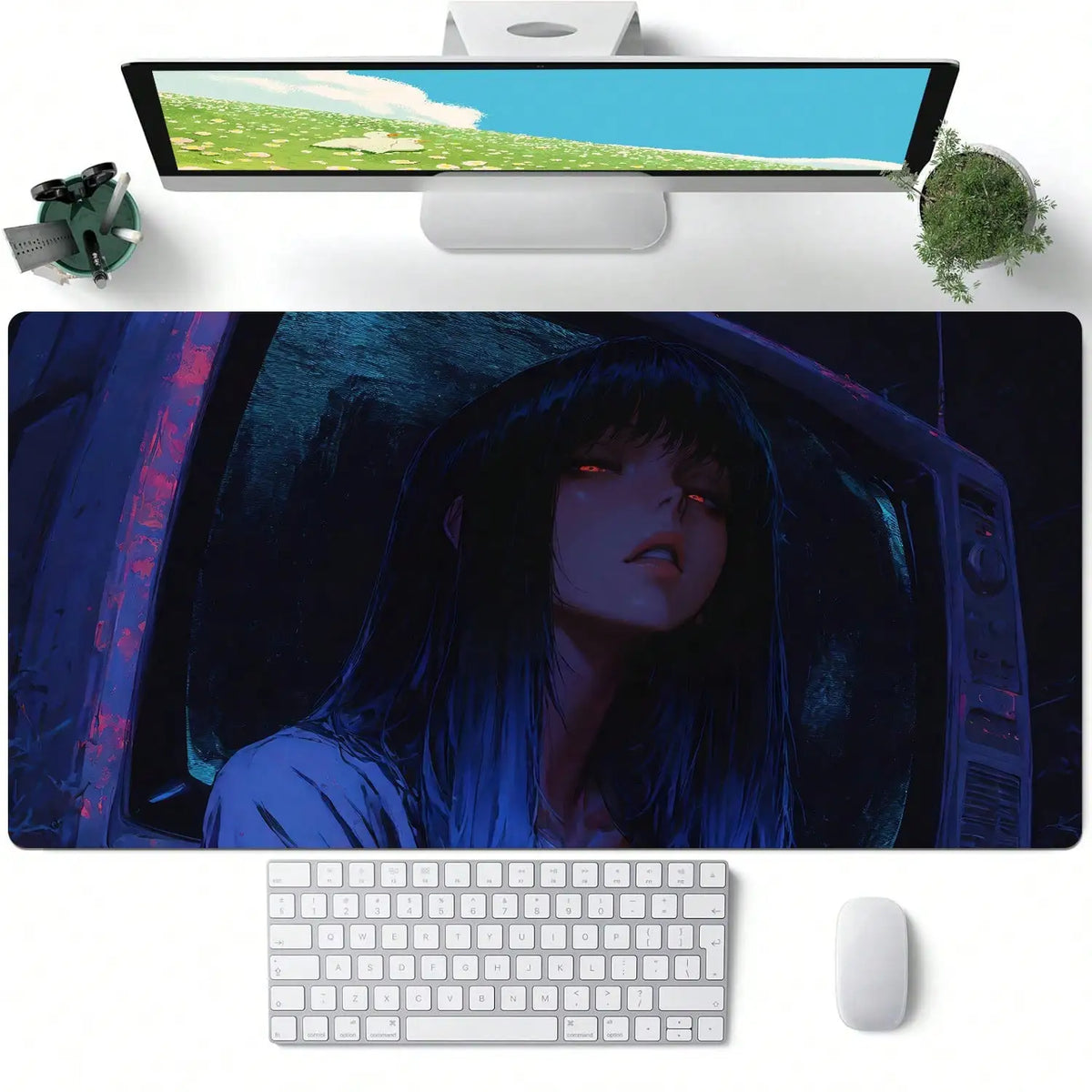 1pc Anime Cool Girl Gaming Mouse Pad, Large Non-Slip Rubber Base Mousepad, Keyboard Mouse Mat, Desk Pad With Stitched Edges For Desk Home Office