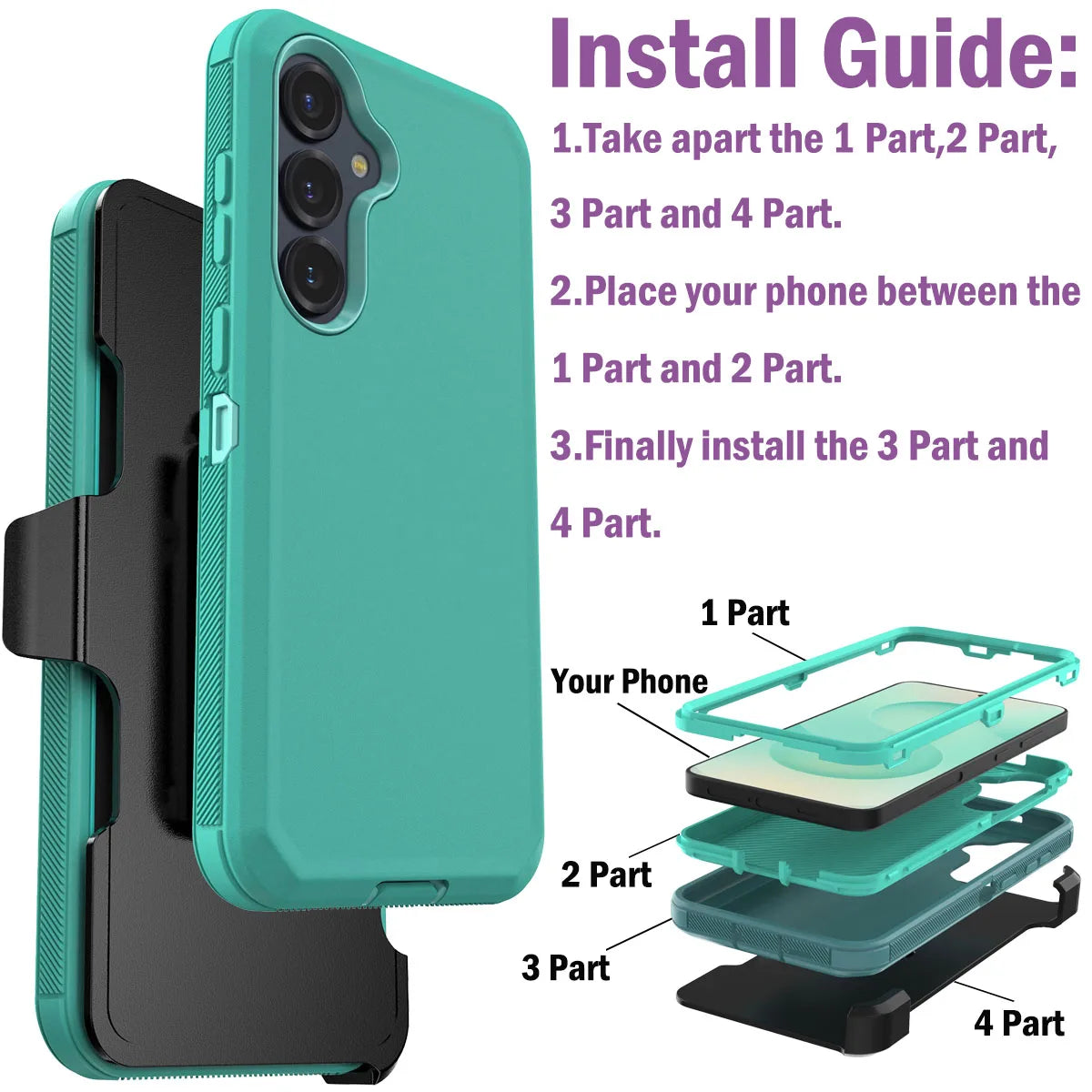 For Samsung Galaxy S25/S25 Plus/S25 Ultra/S25 FE/S25 Edge Phone Case Shockproof Heavy Duty Hybrid Rugged Cover With Belt Clip