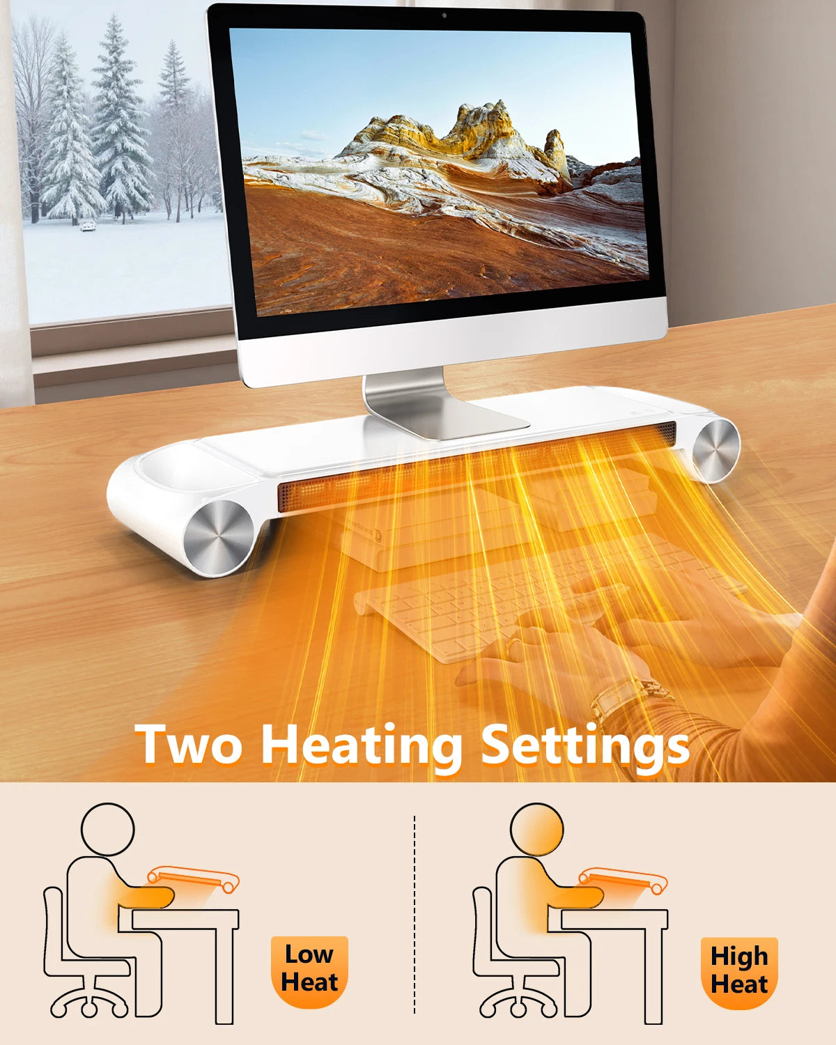 Eary 330W Desktop Space Heater & Monitor Stand for Home Office 2 Heating Setting Electric Heaters with USB Port US Standard Plug