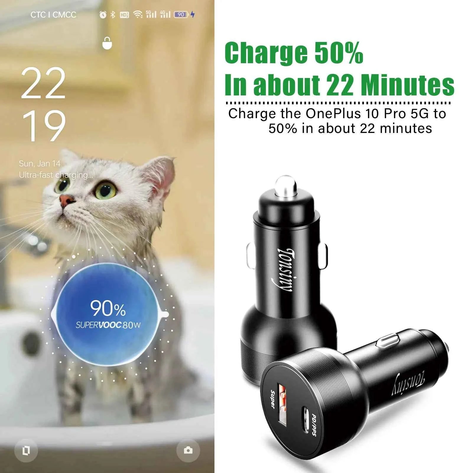 For Oneplus car charger 80W,SuperVooc car charger for OPPO,for realme car adapter superdart,for oneplus 12 10T auto charger warp