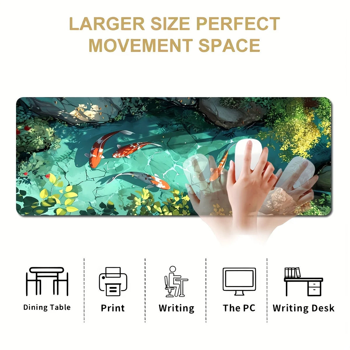Large Koi Fish Gaming Mouse Pad Non-Slip Rubber Desk Mat Stitched Edge Office Work Esports Gift for Gamers Desk Accessories