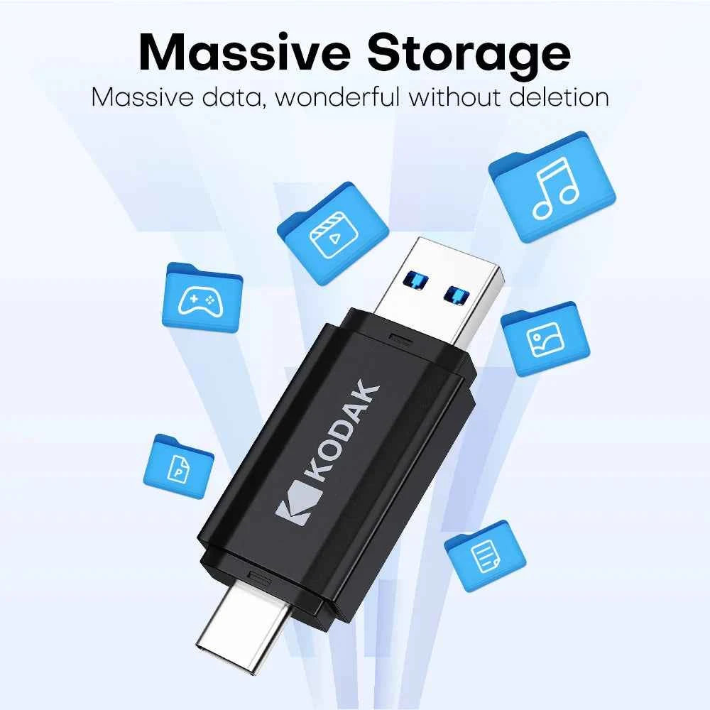 Kodak 2 in 1 USB Flash Drives Type-C Pendrive for Phone 32GB 64GB 128GB USB 3.2 High Speed Dual Memory Stick Pen Drive Pen Disk