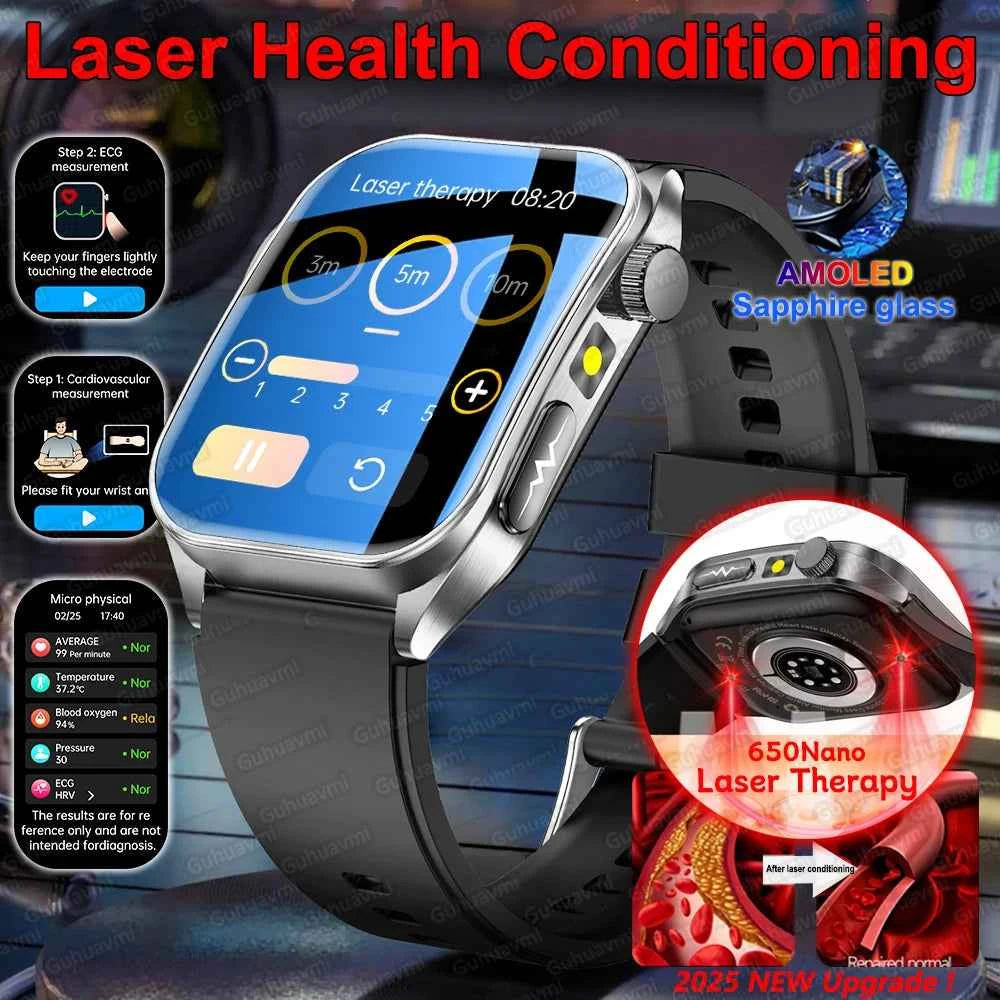 New Laser Treatment Three High Smart Watch Men ECG Heart Rate Uric Acid Health Tracker 1.95 inches Sapphire Glass SmartBracelet