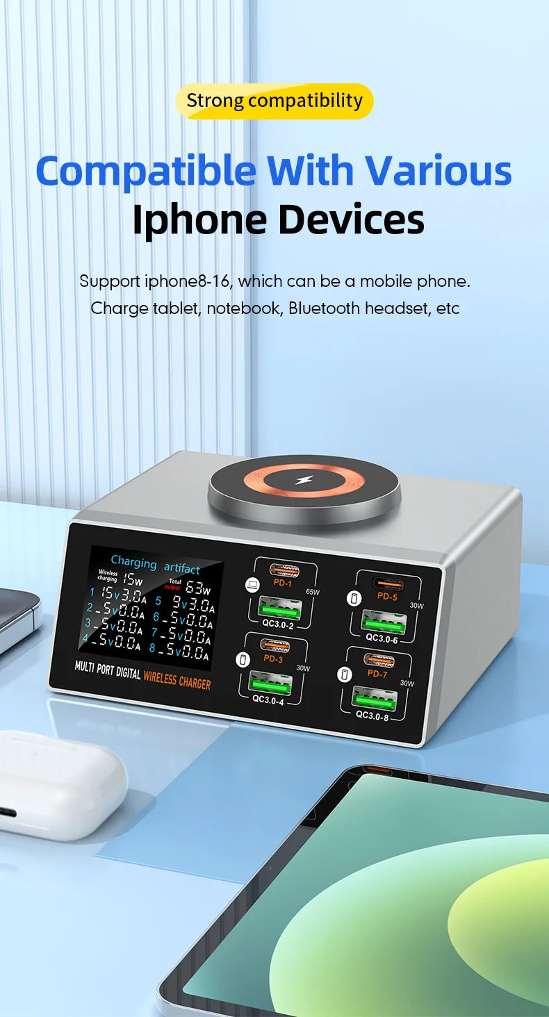 140W Smart Quick Charger 8-Port USB Fast Charging Station for Multiple Android Phone Travel Home Office Party Hotel Restaurant