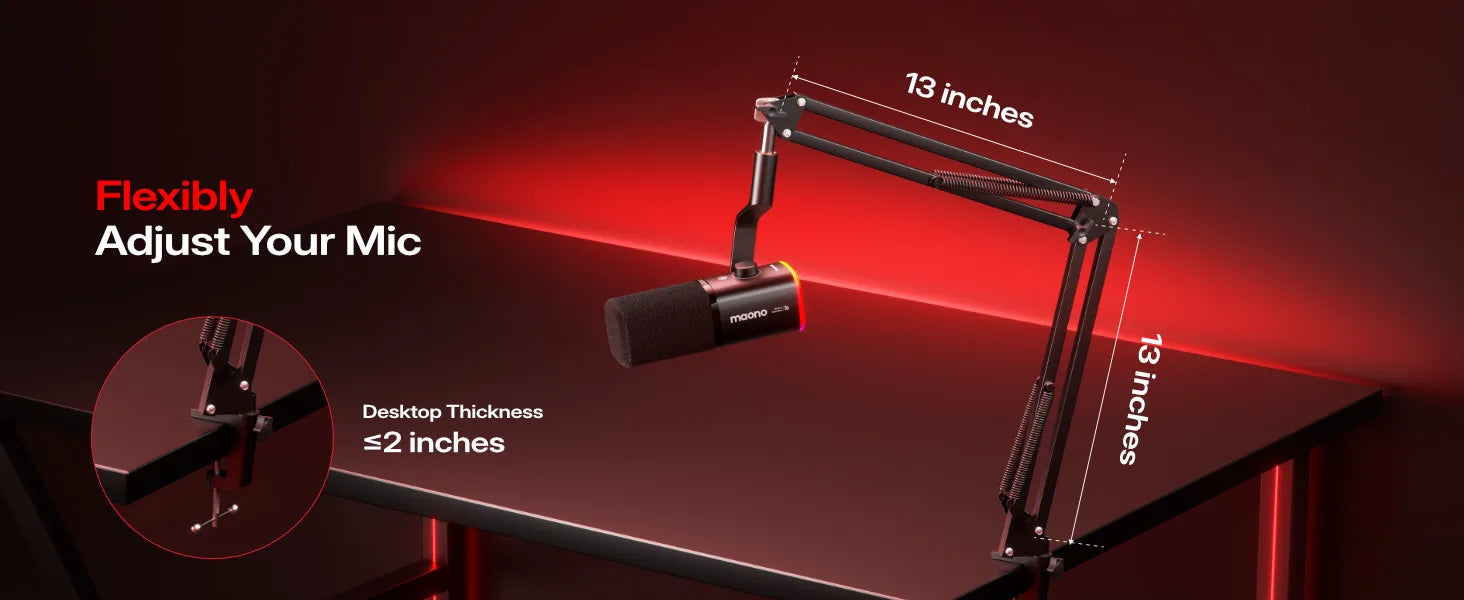 MAONO PD100W Wireless Dynamic Microphone Cardioid Dynamic Mic 50m Range One-Touch Noise Reduction RGB for Gaming Live Streaming