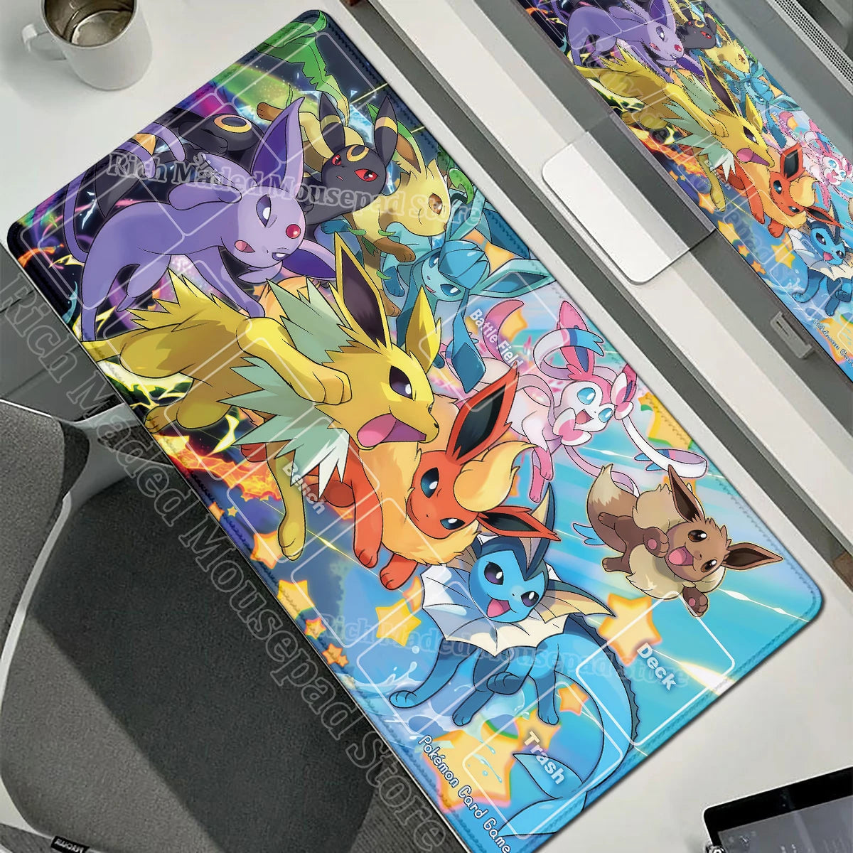 Game Card Pad Gaming Carpet Anime Keyboard Pad Pokemon Eevee Mousepad Gamer Mouse Pads Laptop Extended Desk Mat PC Cabinet Rug