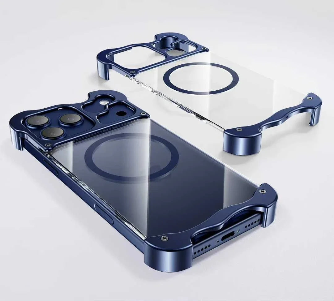 For iPhone Air 17 16 15 Pro Max Bumper Case Aluminum Metal Corner Pad Transparent Magnetic Shell Cover Magsafe Charging