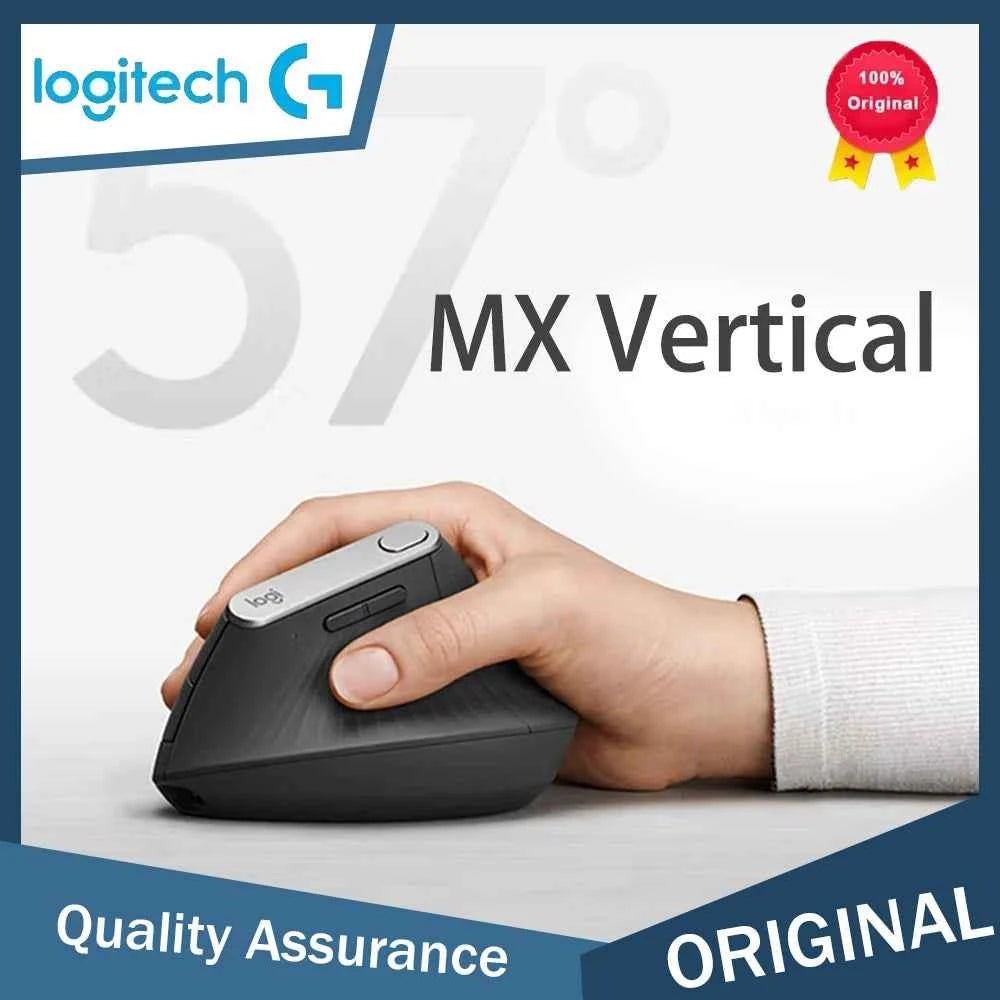 Logitech MX Vertical Wireless Mouse – Ergonomic Design Reduces Muscle Strain, Move Content Between 3 Windows and Apple Computer