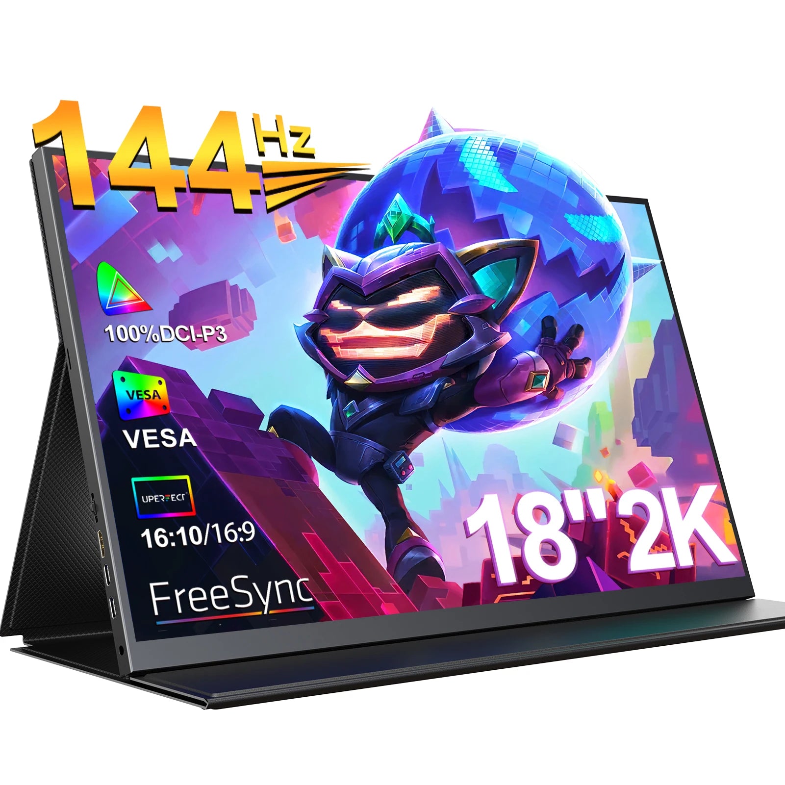 UPERFECT Portable Monitor 18 Inch 2.5K 100% DCI-P3 144Hz Gaming Display IPS LCD Panel Matte Mobile Screen FreeSync HDR With VESA
