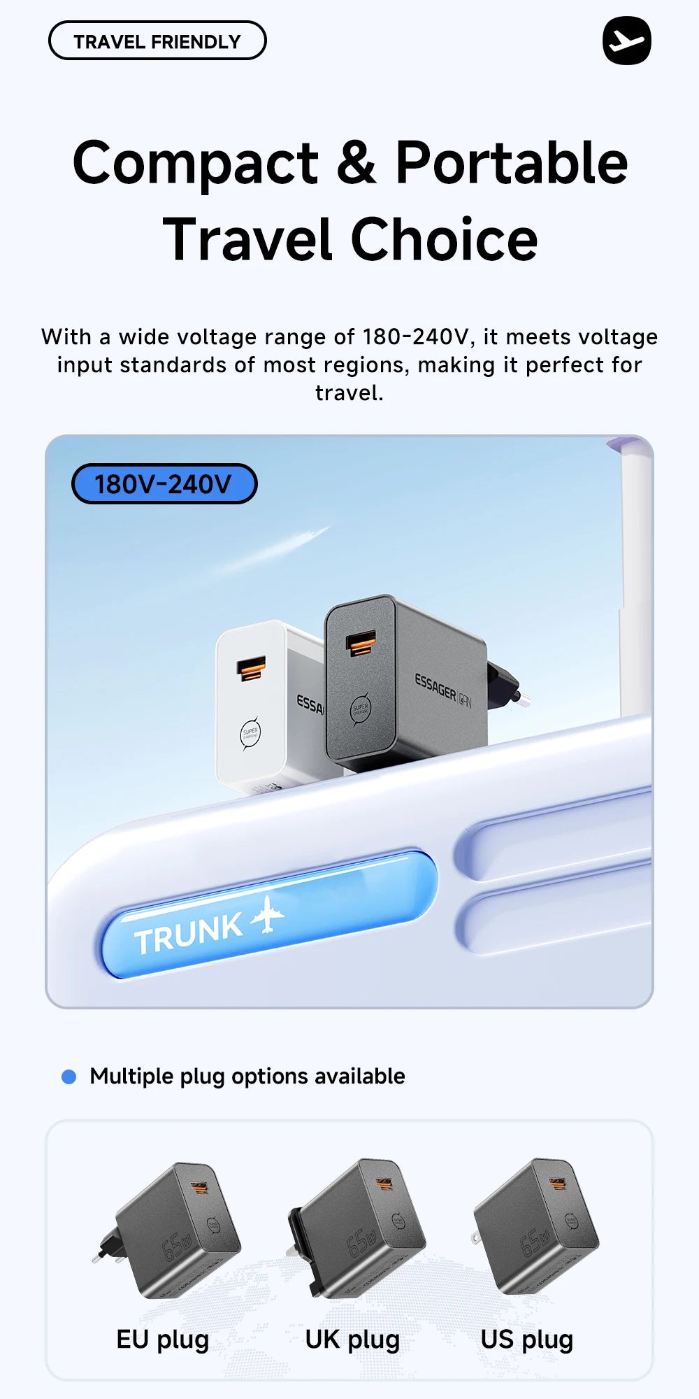 ESSAGER 65W GaN Charger PD3.0 PPS QC4.0 Fully Compatible for iPhone 17 16 Samsung S26 MacBook Air Huawei Laptop PD Fast Charger