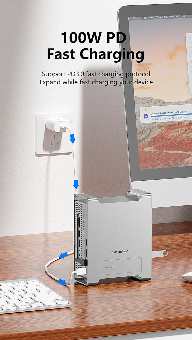 Blueendless ssd docking For 2024 MAC Mini M4/M4 Pro Stand with M.2 NVMe SSD enclosure 4K/60HZ HDMI-Com SD4.0 TF4.0 10Gbps C HUB