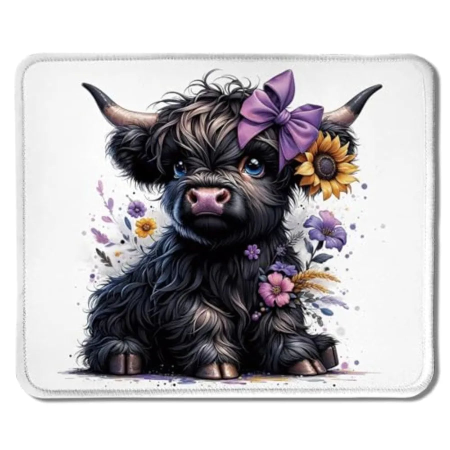 Cute Baby Highland Cow Mouse Pad, Girly Highland Cow Heifer with Balloon Mouse Pads Mousepad for Work Gaming Computers Laptop D