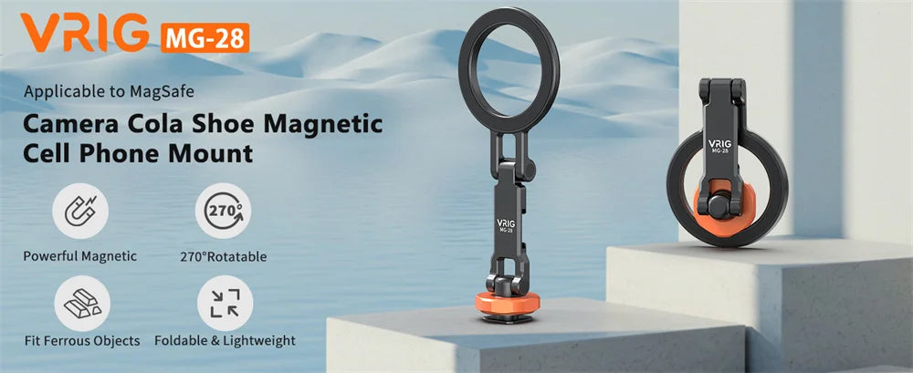 VRIG Magnetic Cold Shoe Mount Phone Holder W 1/4 Phone Tripod Mount for MagSafe iPhone 16 15 14 Samsung Camera Mic Light Monitor