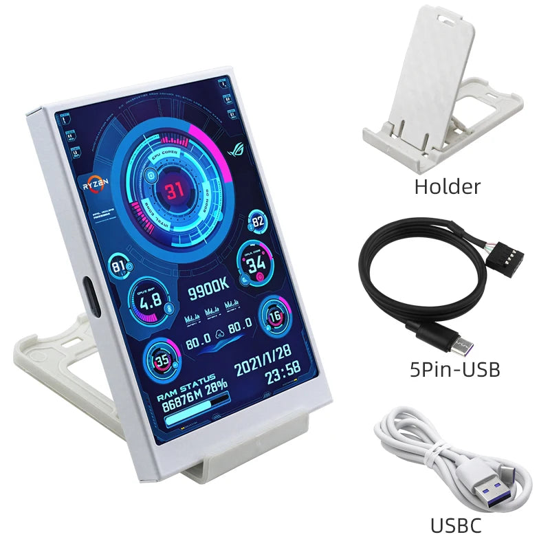 3.5 Inch Type-C Secondary Screen for Computer CPU RAM GPU HDD Monitor 320*480 IPS LCD ISB Display TURZX Software NO AIDA64