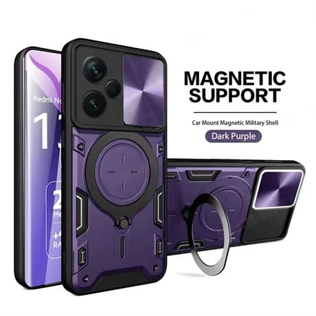 Camera Slide Protect Case For Xiaomi Redmi Note 13 12 11 10 Pro Plus Redmi Note 12S 11S 13C 12C 9 For Magnetic Ring Holder Cover
