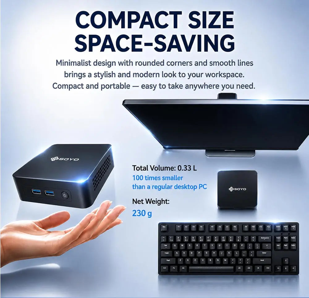 SOYO Mini PC Y5 PLUS Intel I7 4th Gen 8GB RAM 128GB Y5 Air I5 4th GenWindows 11 Pro WiFi BT4.2 Office Desktop Computer HDMI*2 RJ45*1 USB3.0*4 3.3GHZ 4K 60fps Graphics