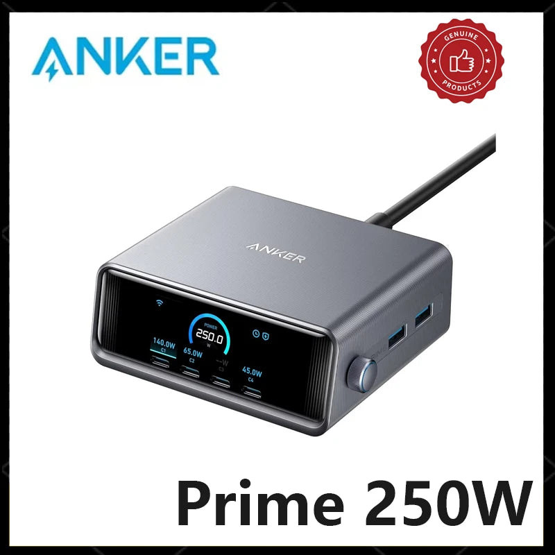 Anker Prime 250W 200W 100W GaN Prime USB C Charging Station Ultra-Fast 6-Port 2.26
