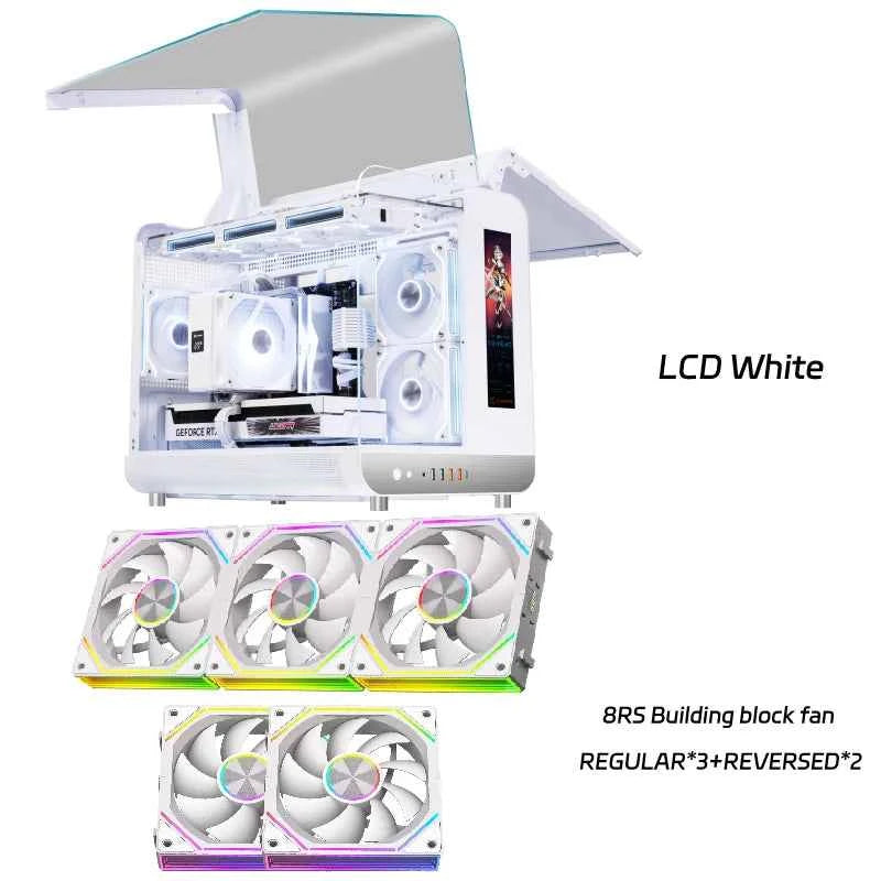 PowerTrain  X-GAMERX Phantom Wings LCD Edition Black Seaview Room Case MATX Vertical Desktop Computer 360 Water-cooling Host