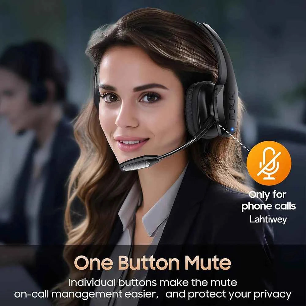 Trucker Bluetooth Headset, Wireless Headset with Mic, Bluetooth Headsets with Dual Noise Cancelling Microphone & Mute Button