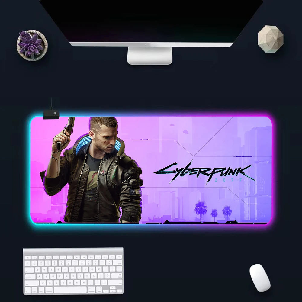 Hot Cyberpunk Sci-Fi Games RGB Pc Gamer Keyboard Mouse Pad Mousepad LED Glowing Mouse Mats Rubber Gaming Computer Mausepad