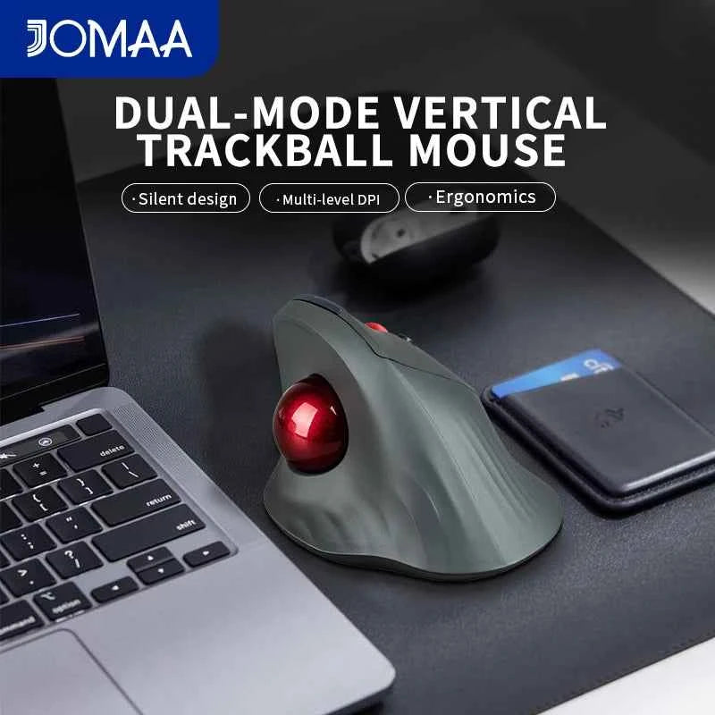 Ergonomic Bluetooth5.1 Dual Modes Wireless Vertical Trackball Mouse 1600DPI Rechargeable Silent Trackball Mice for Win/iOS