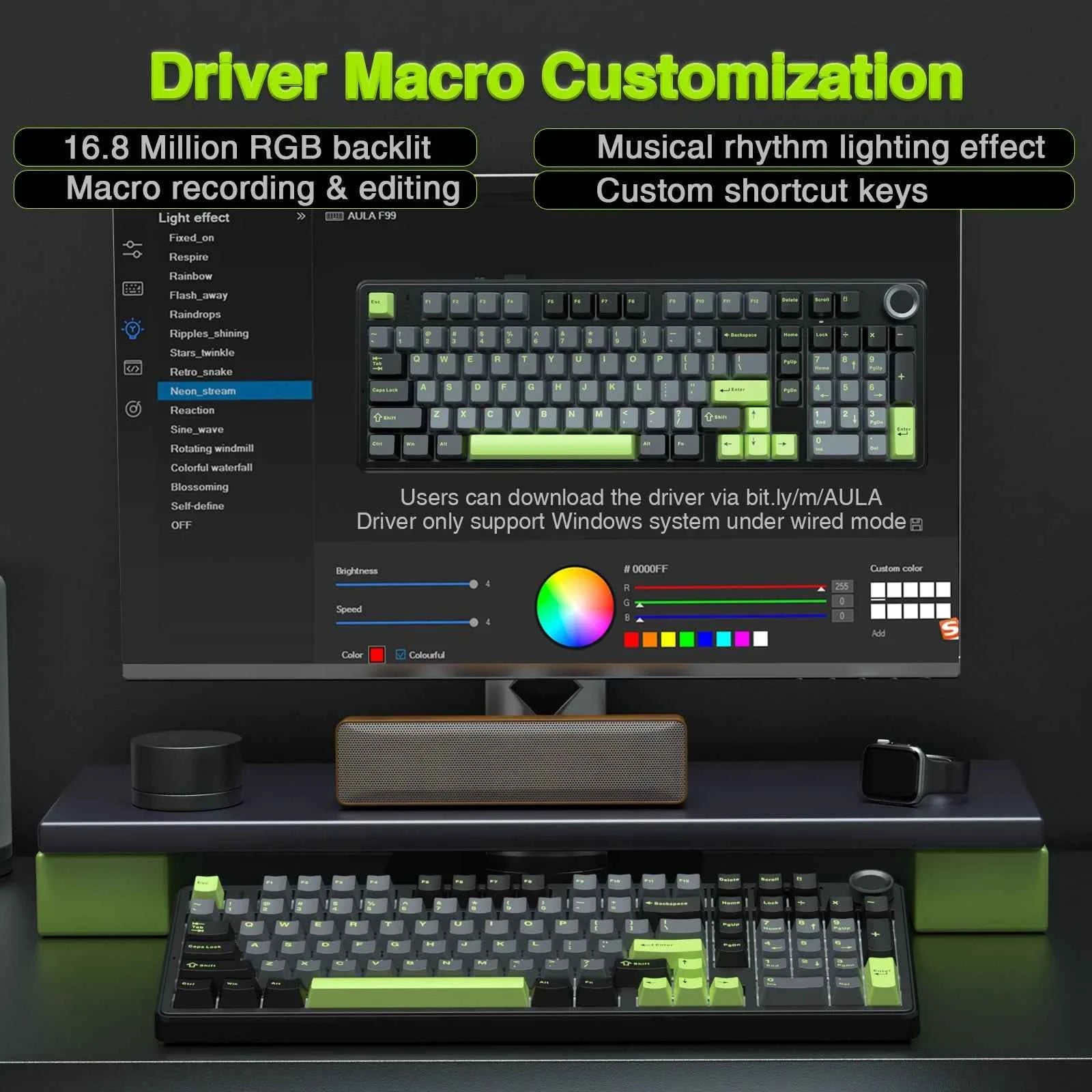 AULA F99pro Wireless Gaming Keyboard Gasket Structure Compatible with 3/5 Pins Hot-swap Mechanical Keyboard with Media Knob