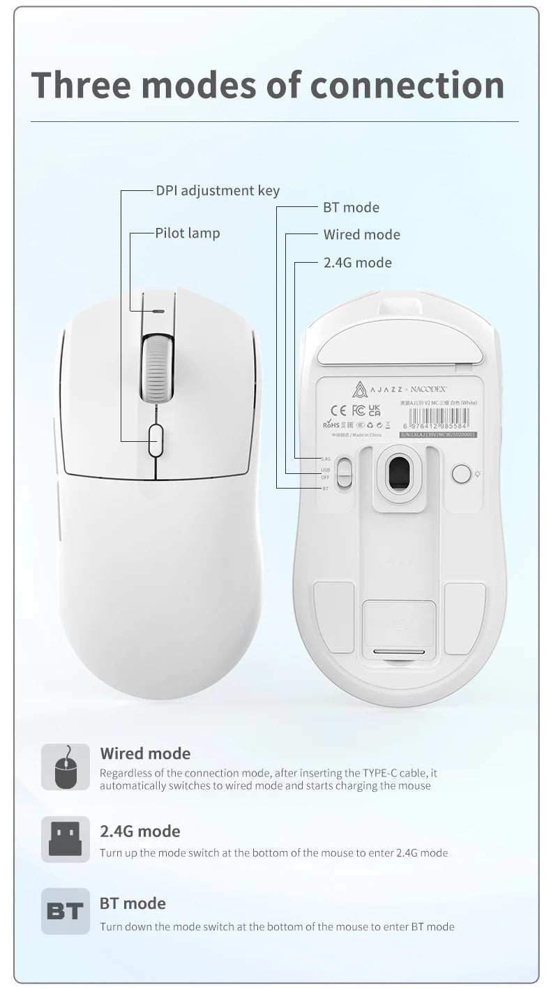 AJAZZ AJ139 V2 MC Magnetic Wireless Mouse, Ergonomic & Lightweight, for PC Gaming and Office Use, PAW3395 Sensor