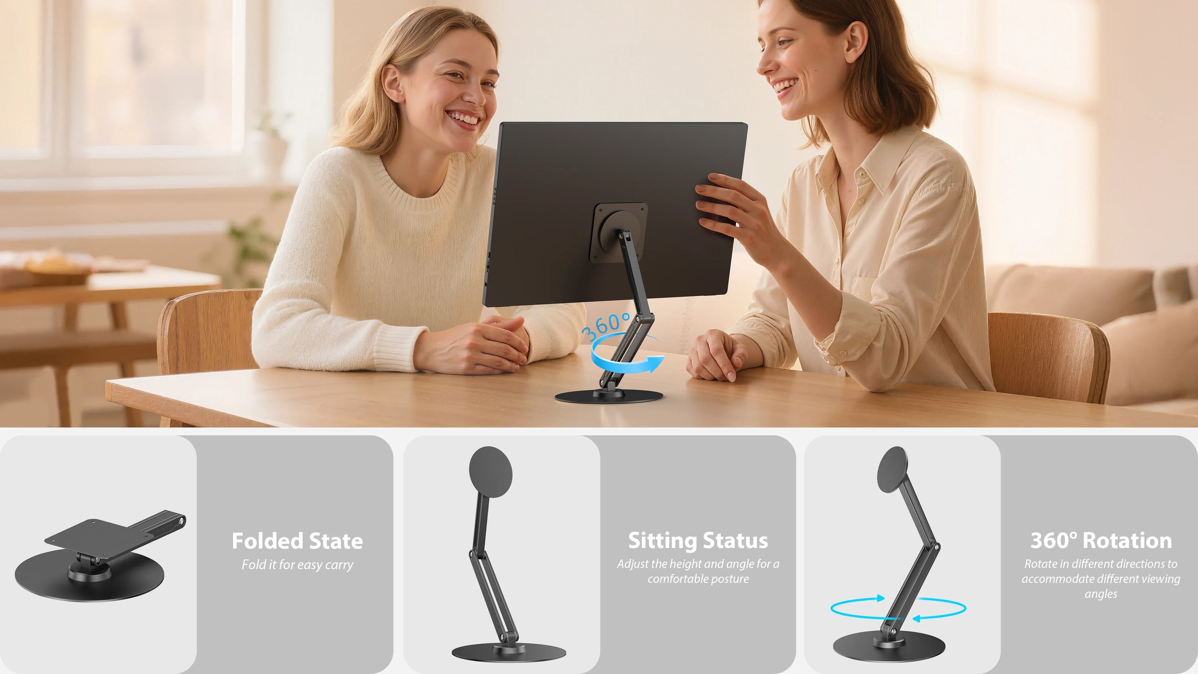 UPERFECT Portable Magnetic VESA Mount for Monitor 360° Swivel Base Adjustable Stand Multi-Angle Holder Support 12