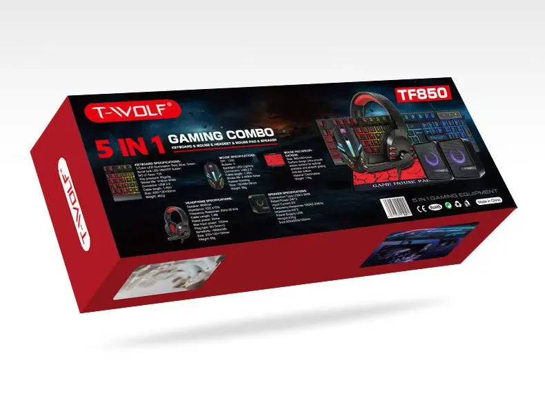 T-WOLF Thunderwolf TF880 Wired Keyboard, Mouse, Headphones and Audio Five-piece E-sports Game Enjoy Super Fast Moving Speed.
