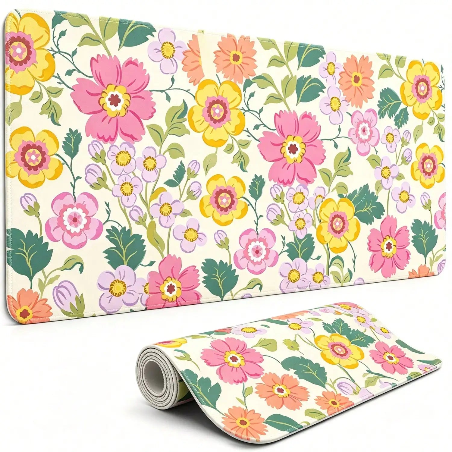 Large Mouse Pad, Wildflowers Floral Desk Mat Computer Keyboard Pad Non-Slip Rubber Base With Stitched Edges For Laptop Gaming, Office & Home