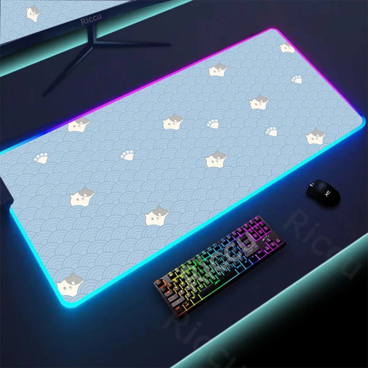 RGB Mousepad Pink Cloud Cat Cartoon Deskmat LED Backlight Gaming Keyboard Rug Computer Office Accessories Kawaii Anime Mouse Pad - WinSupport Tech