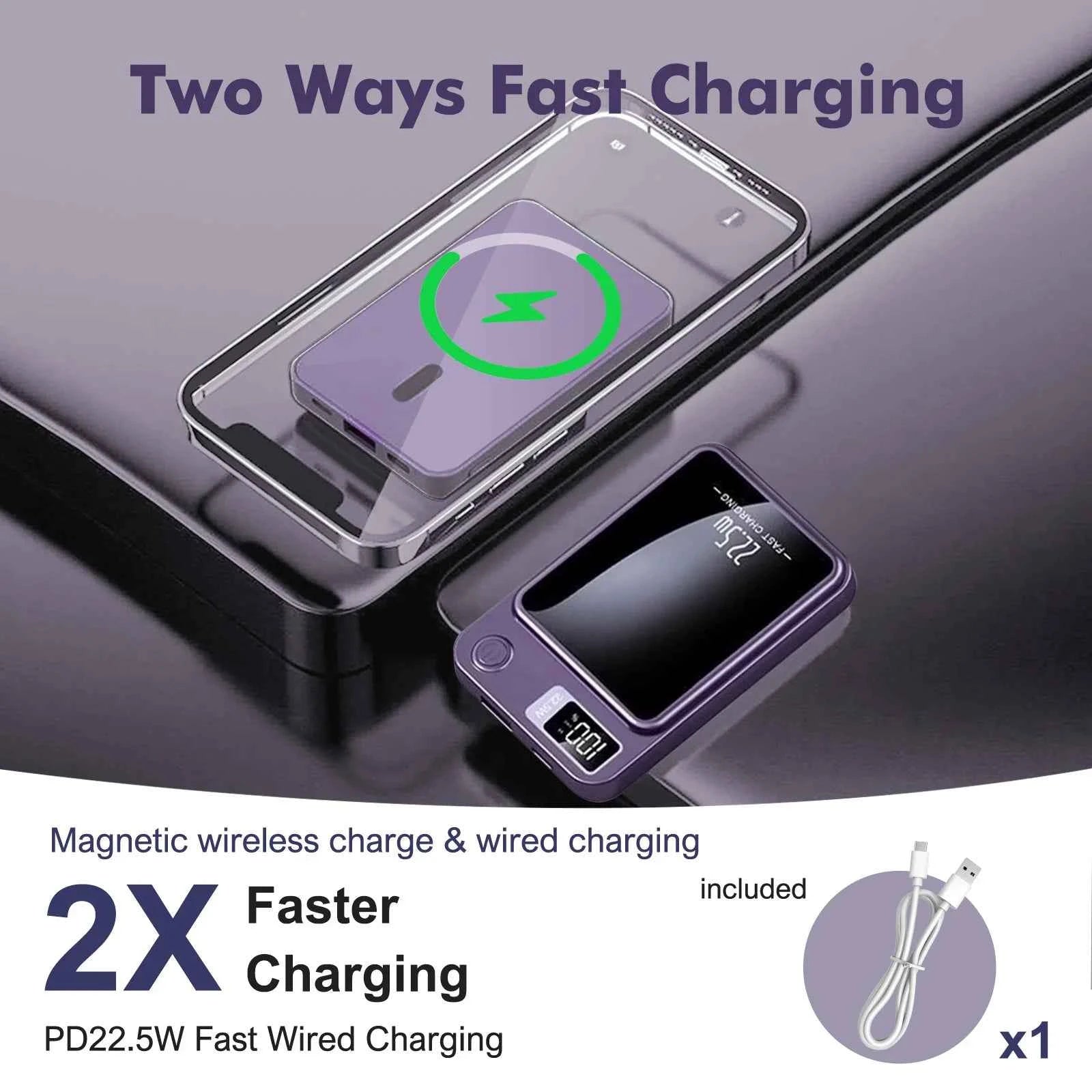 Wireless Power Bank 2-in-1 Magnetic 10000mAh Portable Charger Fast Charging 22.5W LED Power Display For Iphone Xiaomi Samsung