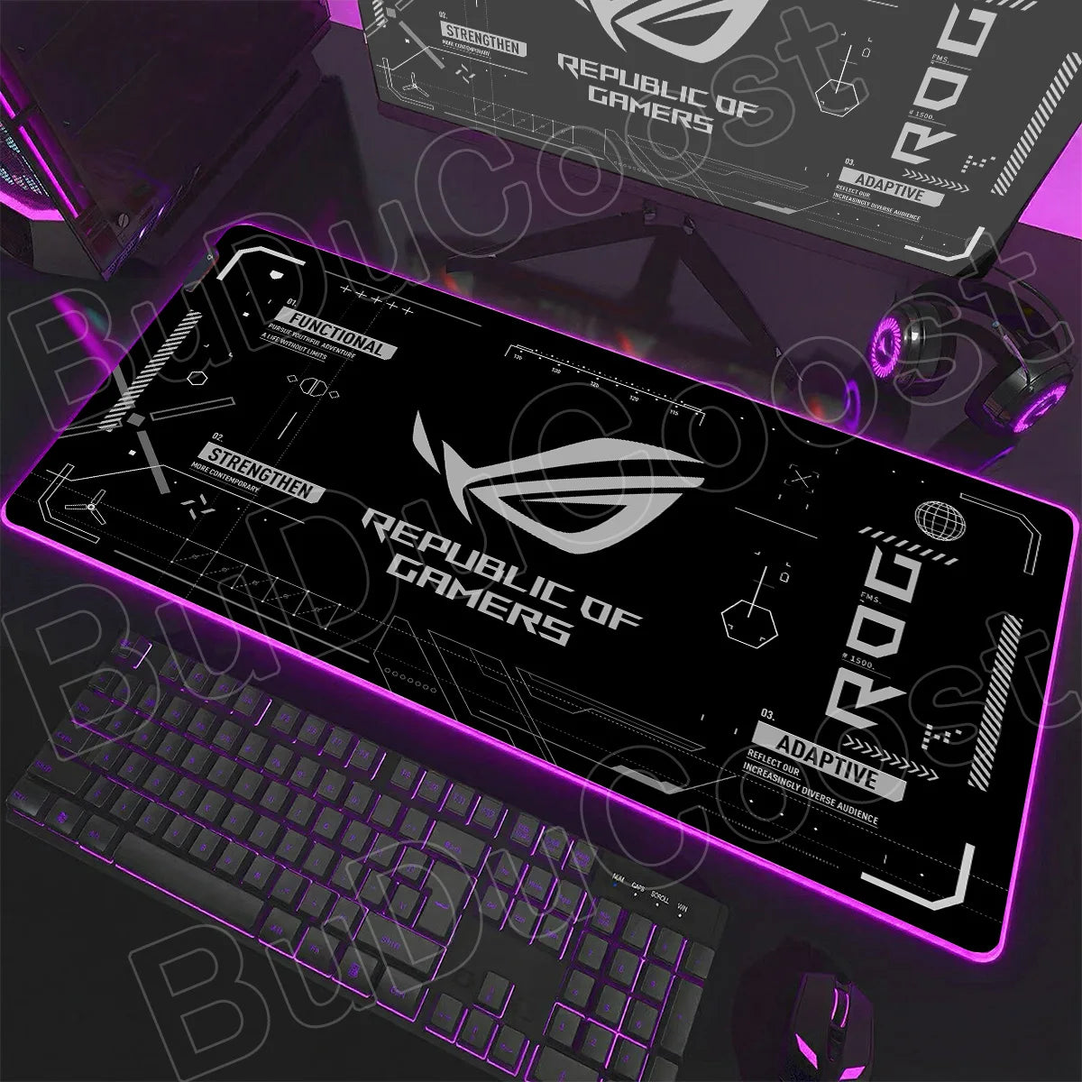 600x300x3mm RGB Gamer Glowing HD Keyboard Mat Asus Office Table New ROG Art Design Colorful LED Mouse Pad Rubber Non-slip Carpet
